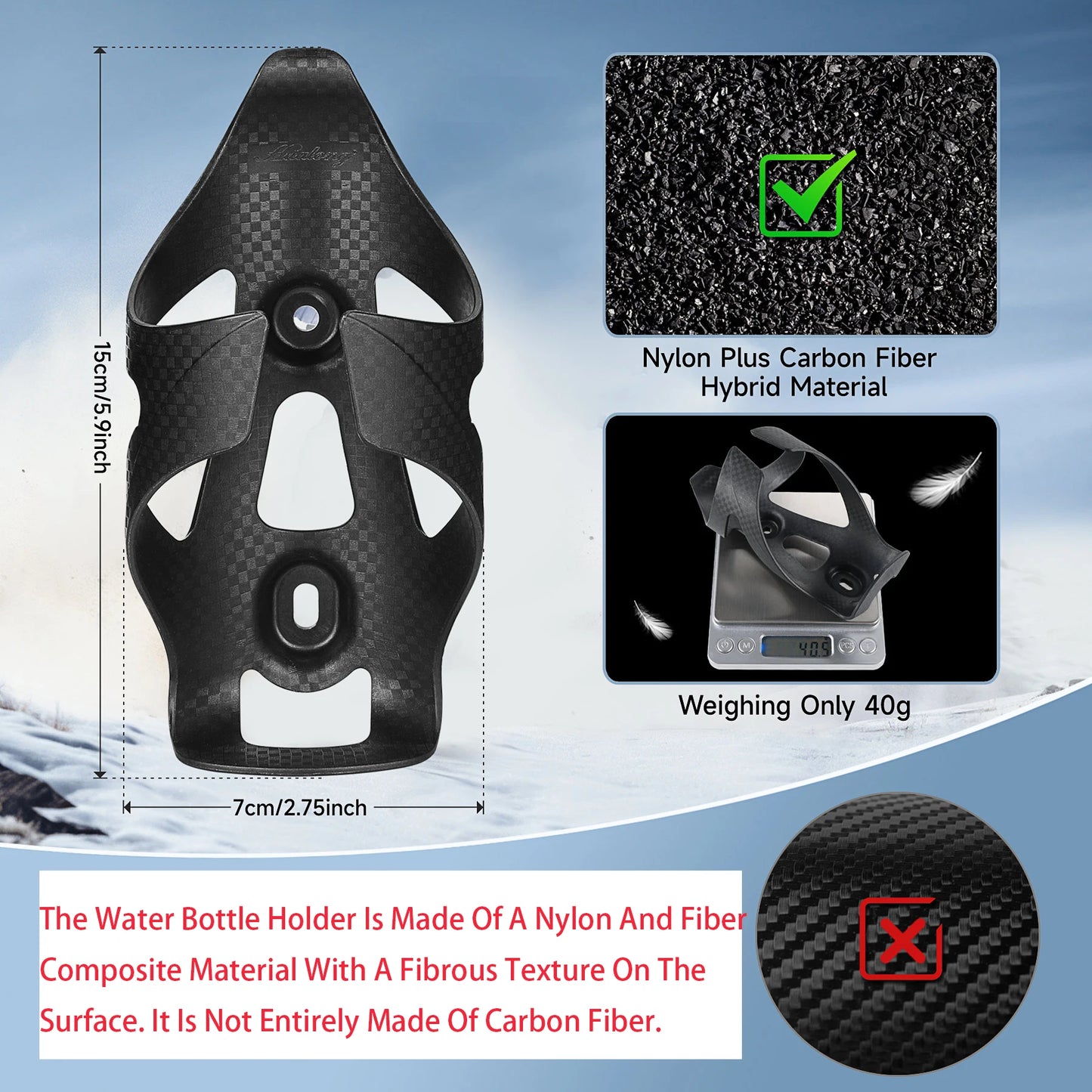 Carbon Fiber Bike Water Bottle Cage for Road, MTB & Gravel Bikes